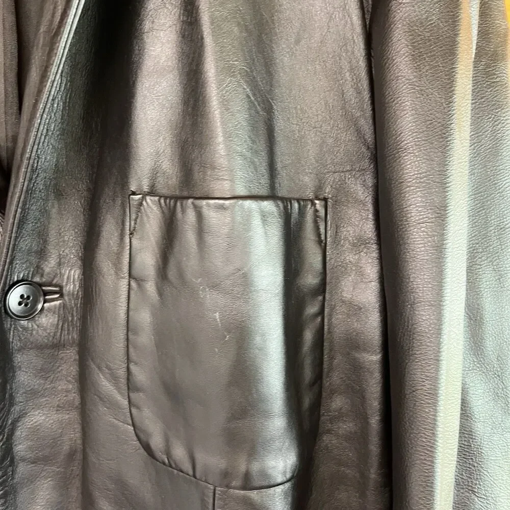 Vintage 90s 00s Gap Leather Jacket Black Trench Size M Mens Lined Winter Long